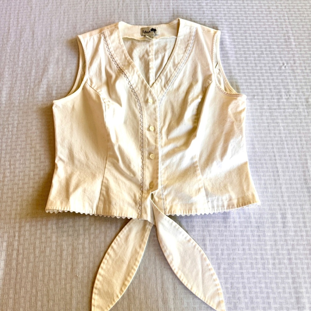 Island Republic Womens Vintage Cream Ric Rac Tie Front Vest Top Size 14